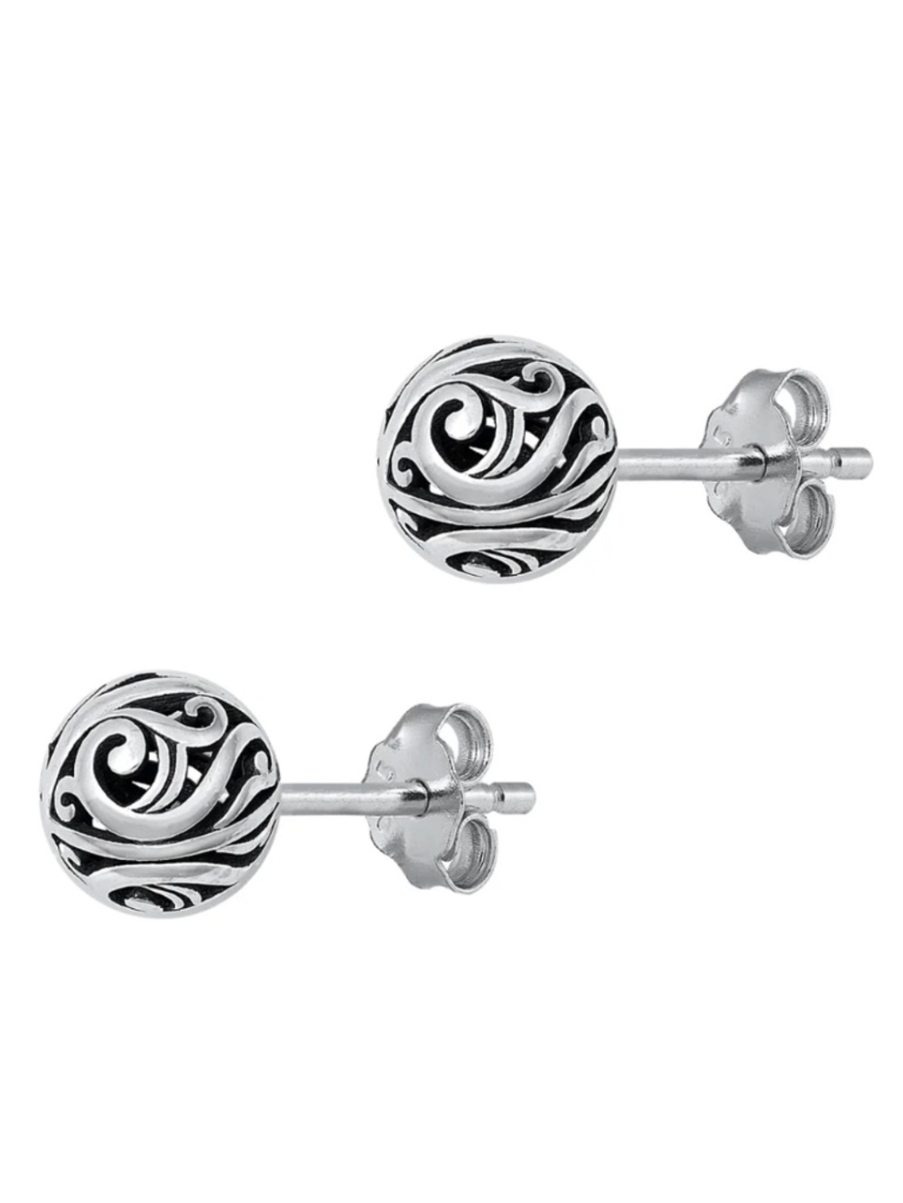 Sterling Silver Bali Swirl Filigree Disc Stud Earrings 7mm